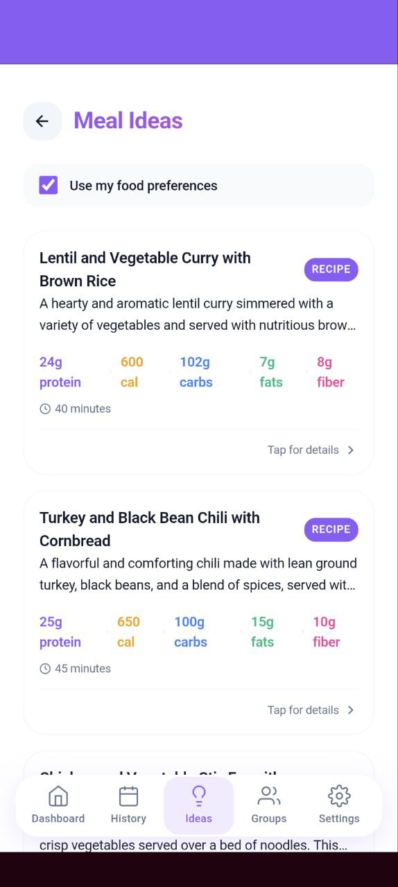 Chowdown personalised meal ideas with macro information and prep times